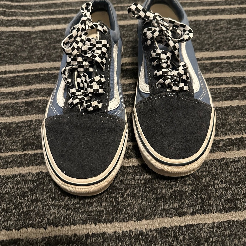 Vans Blue and Black Sneakers with Checkered Laces